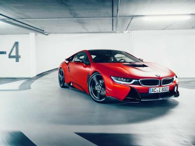 Красный спортивный автомобиль BMW i8 AC Schnitzer ACS8