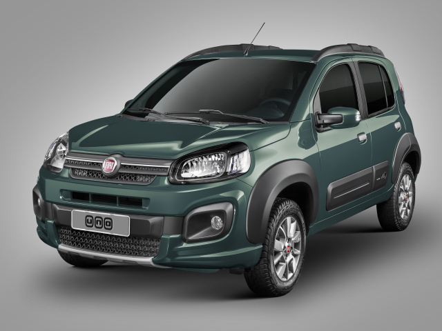 Зеленый автомобиль Fiat Uno Way на сером фоне