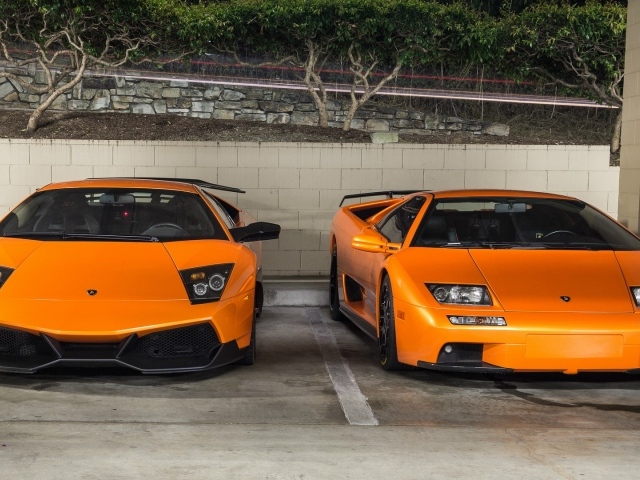 Оранжевые спортивные автомобили Lamborghini Murcielago и Lamborghini Diablo 