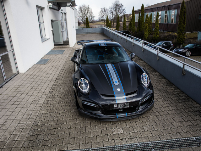 Черный автомобиль Porsche TechArt 911 Turbo GT Street R, 2017
