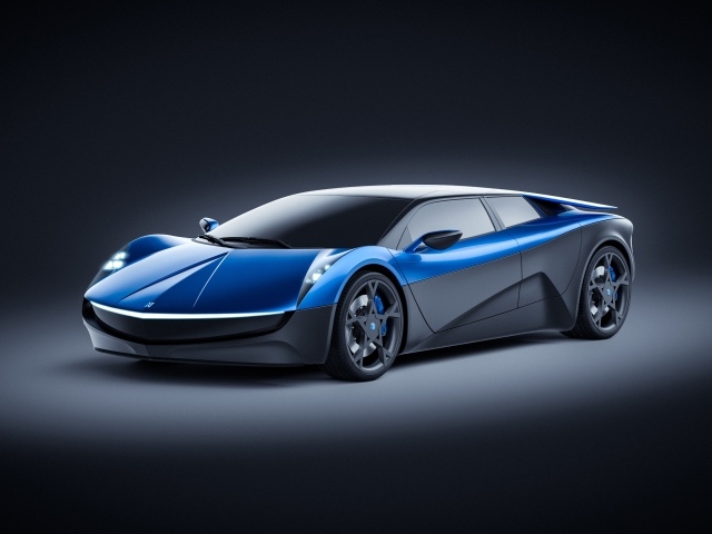 Синий электромобиль Elextra Electric Sedan концепт