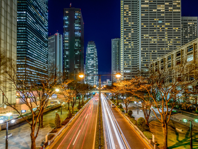 Ночной яркий город Токио 