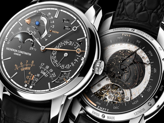 Стильные дорогие часы Vacheron Constanin с черным кожаным ремешком