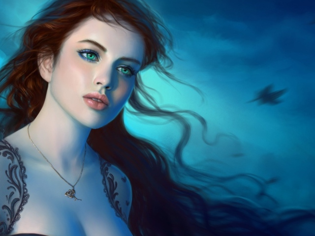 Красивая молодая девушка с зелеными глазами, фэнтези