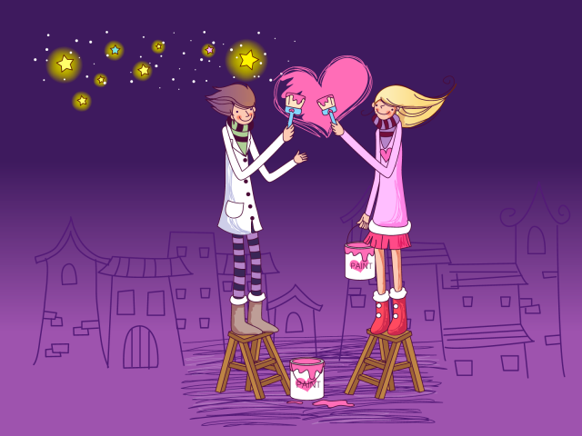 Влюбленные рисуют любовь 