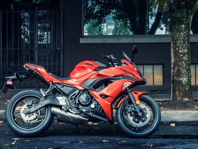 Красный мотоцикл Kawasaki Ninja 650R 