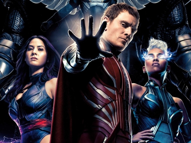 Магнето, Шторм, Псайлок персонажи фильма Люди Икс Апокалипсис 