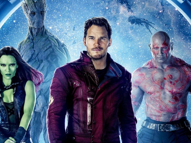 Звёздный Лорд, Гамора, Дракс Разрушитель, Грут  фильма Стражи Галактики Том 2 