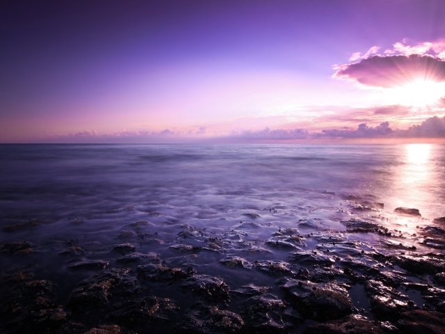 Фиолетовый закат над океаном 