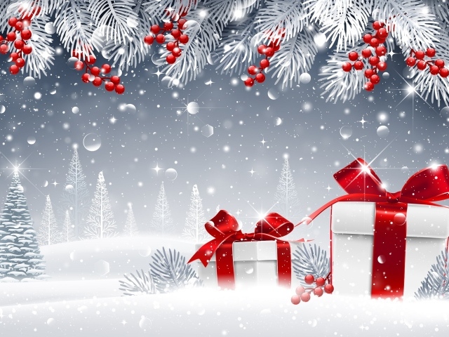 Открытка с подарками на Новый год 2019