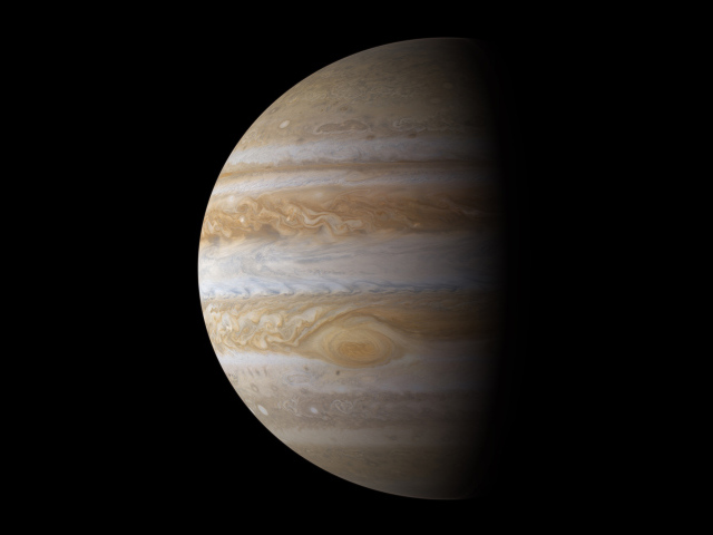 Пятая планета Юпитер с затемненной стороной 