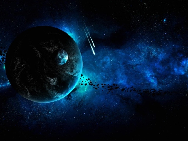 Планеты и метеоритный дождь в звездной галактике 