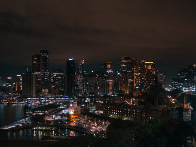 Ночные небоскребы города Сидней, Австралия 