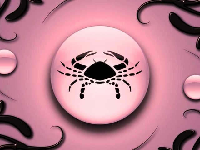 Знак зодиака Рак на  розовом фоне с чёрным орнаментом 