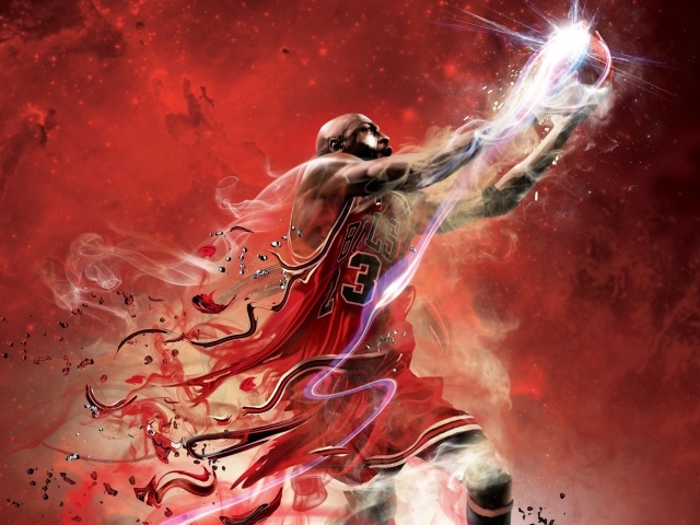 Виртуозный бросок мяча  баскетболиста Майкла Джордана NBA  