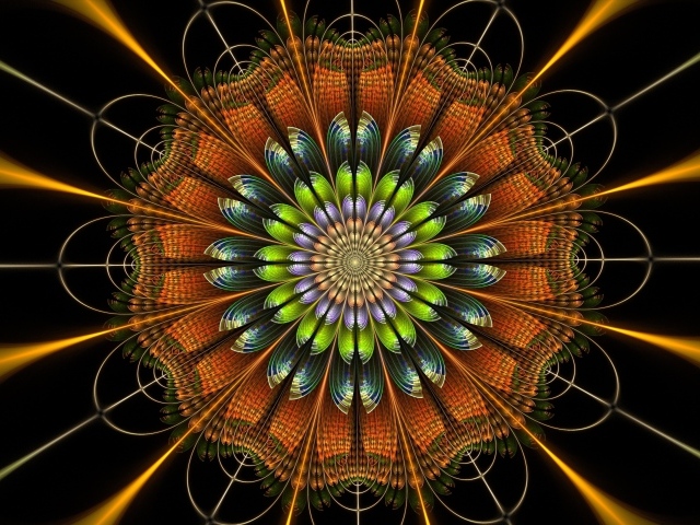 Красивый разноцветный абстрактный цветок, 3д графика