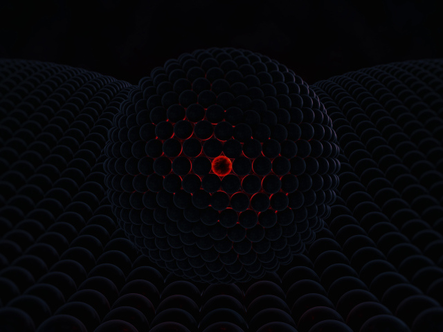 Черный шар со светящимся центром на черной поверхности 3д графика