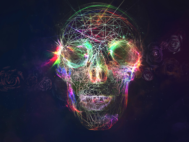 Нарисованный абстрактный череп с розами