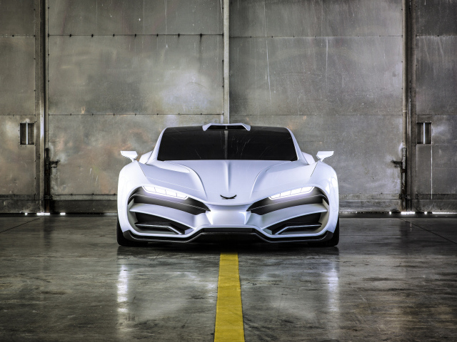 Белый автомобиль Milan Red Hypercar, 2018 вид спереди
