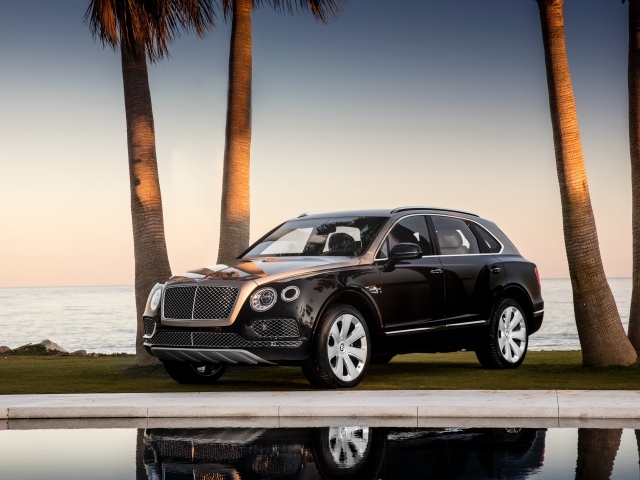 Черный Bentley Bentayga на фоне океана 