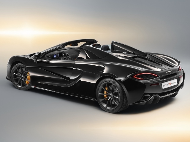 Черный спортивный автомобиль McLaren 570S Spider вид сзади
