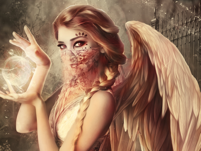 Девушка ангел со сферой в руках, фэнтези