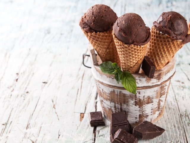 Шоколадное мороженое в вафельном рожке
