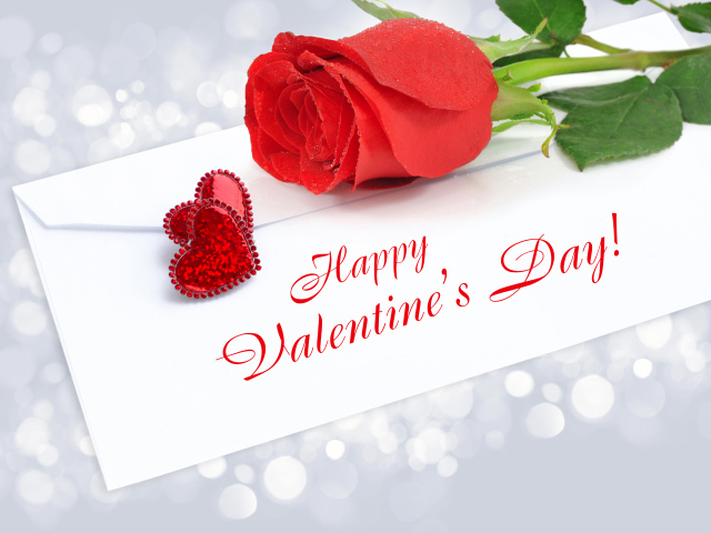 Красная красивая роза и письмо на День Святого Валентина, 14 февраля