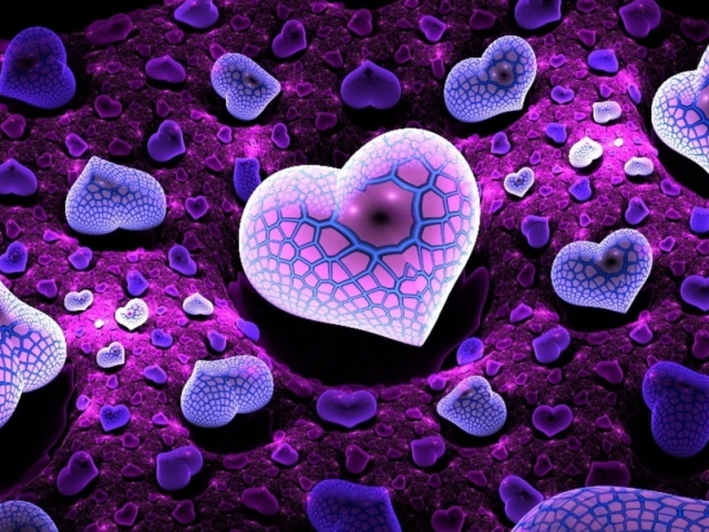 Много разных фиолетовых сердец 