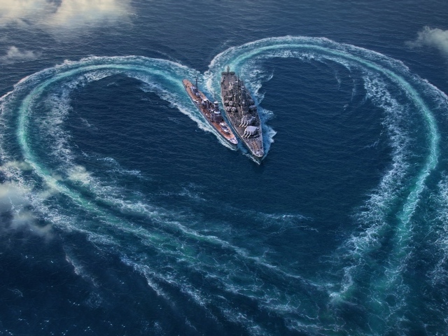 Корабли рисуют сердце на воде