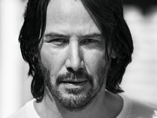 Популярный актер Киану Ривз черно-белое фото