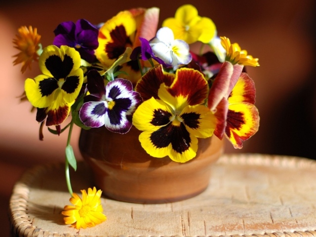 Букет цветов анютины глазки в вазе