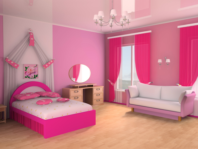 Детская спальная комната для девочки в розовом цвете