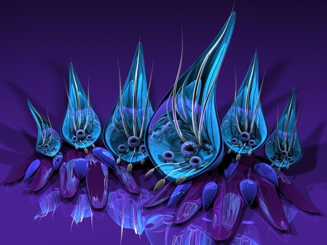 Абстрактные цветы на фиолетовом фоне 3д графика