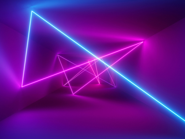 Лазерные лучи в белой комнате 