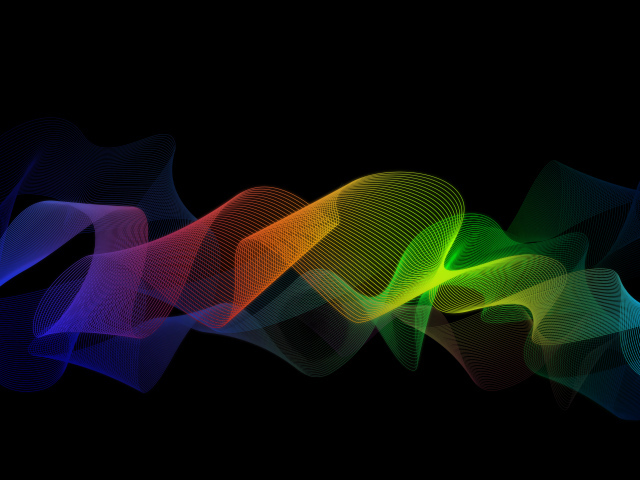 Разноцветные волны на черном фоне, 3д графика