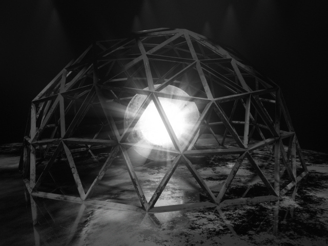 Белый яркий шар под железной клеткой 