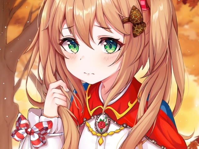 Девушка аниме с большими зелеными глазами