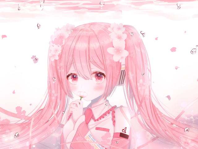 Девушка Сакура Мику с розовыми волосами аниме Вокалоид