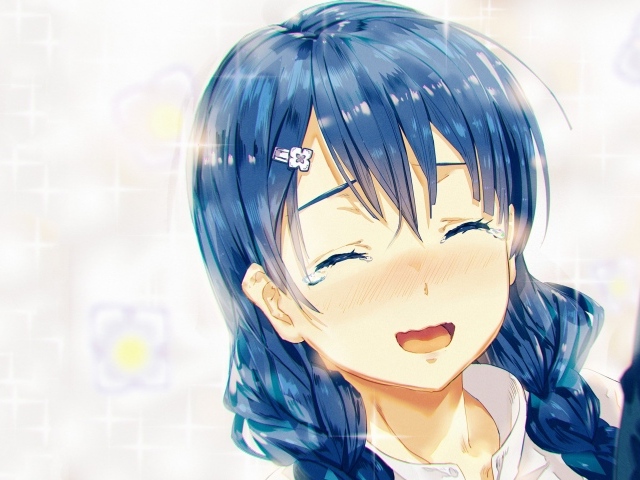 Девушка аниме Megumi Tadokoro с синими волосами