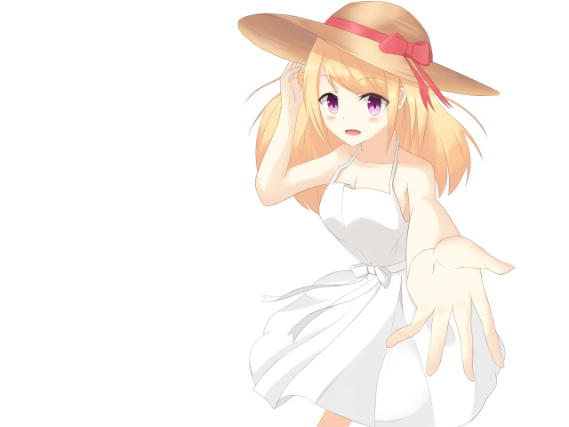 Девушка в белом платье со шляпой на голове аниме Оригинал