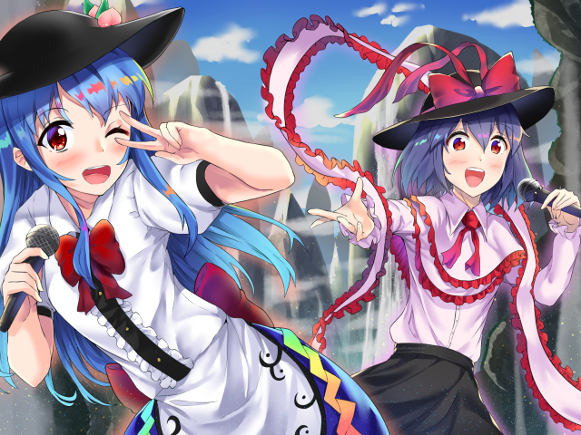 Две девушки Ику Нагаэ и Тэнси Хинанави персонажи аниме Тохо