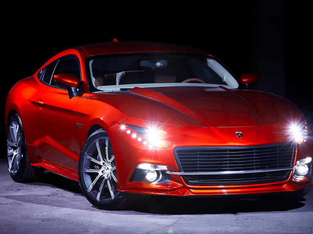 Красный автомобиль Warszawa M20 GT 2018 года с включенными фарами