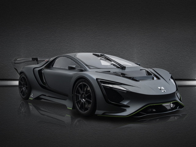 Серебристый быстрый автомобиль Dianche Bertone BSS GT One на сером фоне