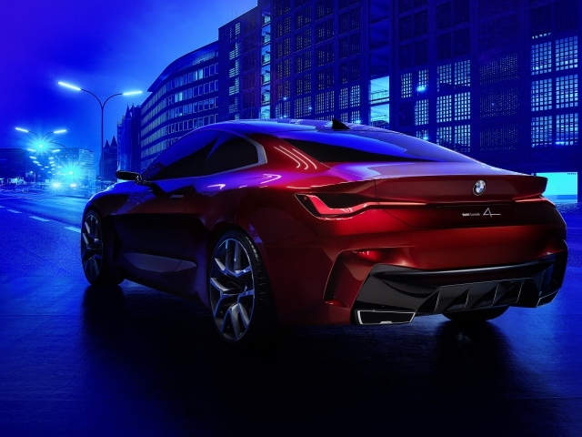 Красный автомобиль BMW Concept 4 2019 года в городе
