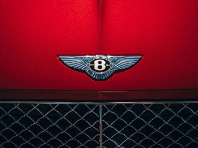 Логотип автомобиля  Bentley  на красном капоте