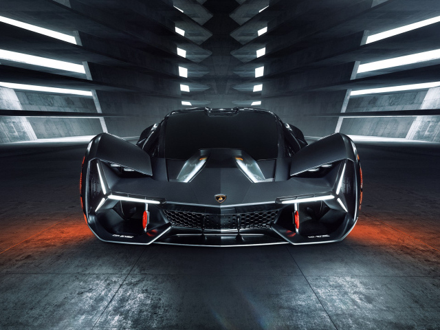 Дорогой спортивный автомобиль Lamborghini Terzo Millennio 2019 года вид спереди