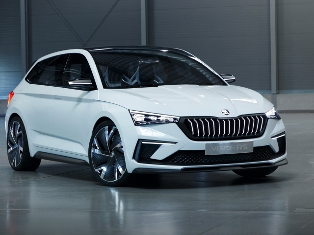 Белый автомобиль Skoda Vision RS, 2018 года