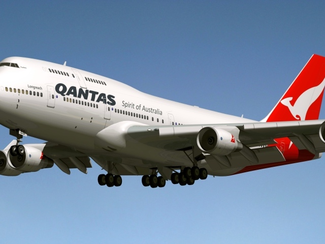 Пассажирский боинг 747-400 авиакомпании Qantas в небе