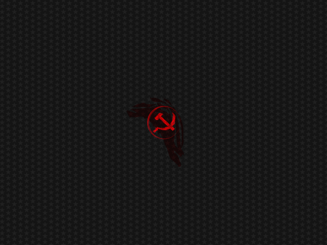 Красный серп и молот на сером фоне со звездами